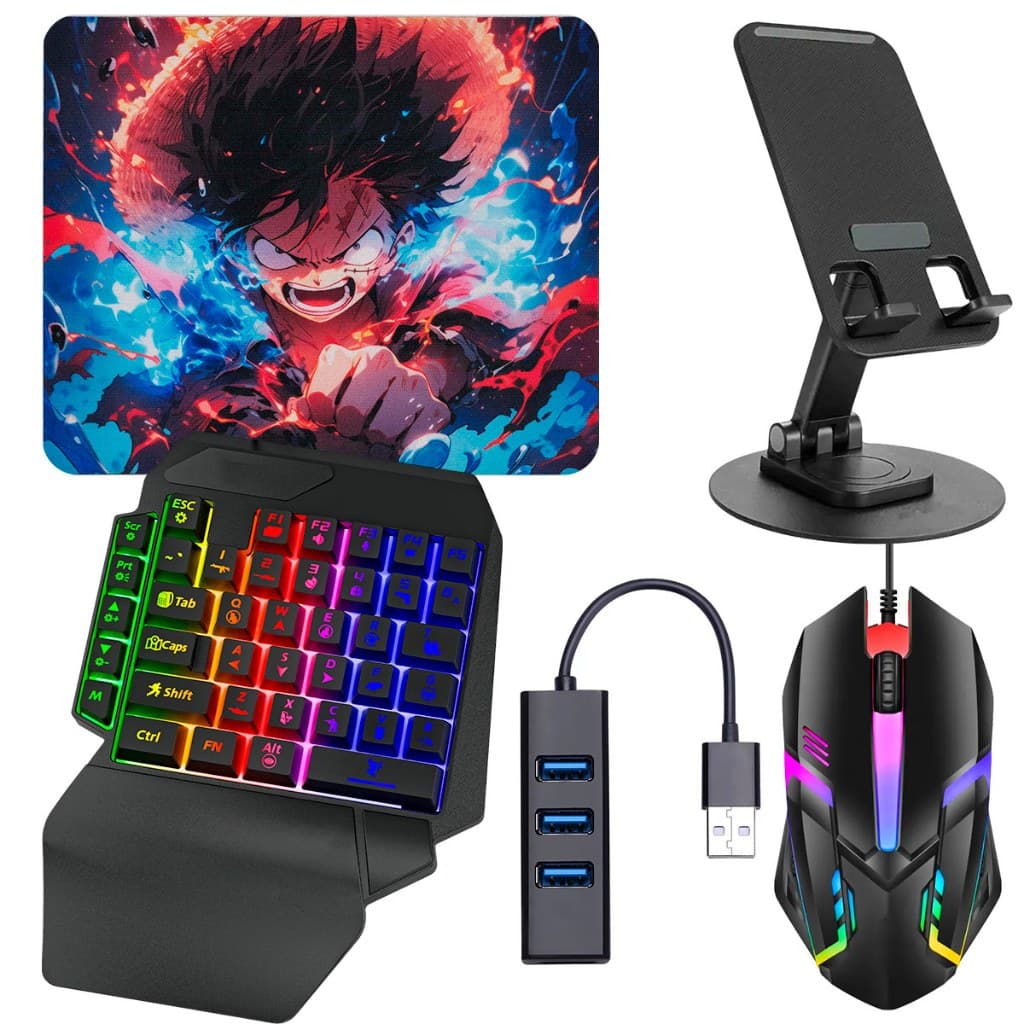 Kit Mobilador de Celular Teclado Gamer + Mouse Para Jogos+ Hub usb 4 Portas