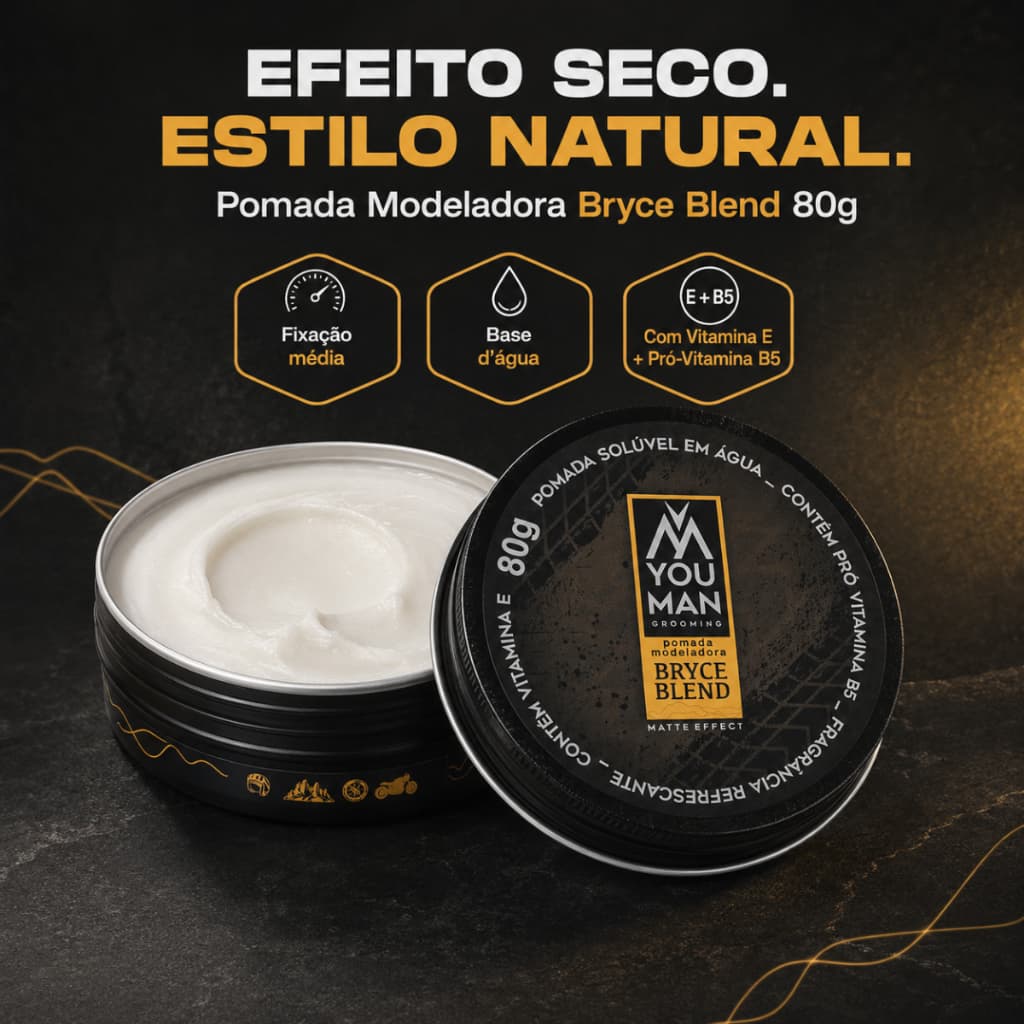 Pomada Modeladora Masculina Bryce Blend You Man 80g Efeito Matte Sem Brilho Fixação Média Solúvel em Água Com Vitamina E