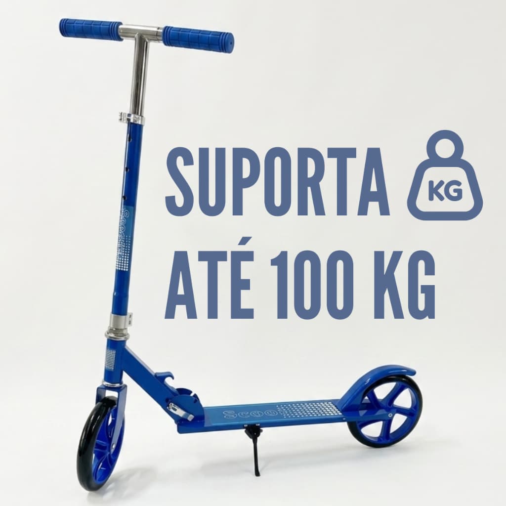Patinete Crianças Jovens e Adultos Ajustável Azul 100Kg