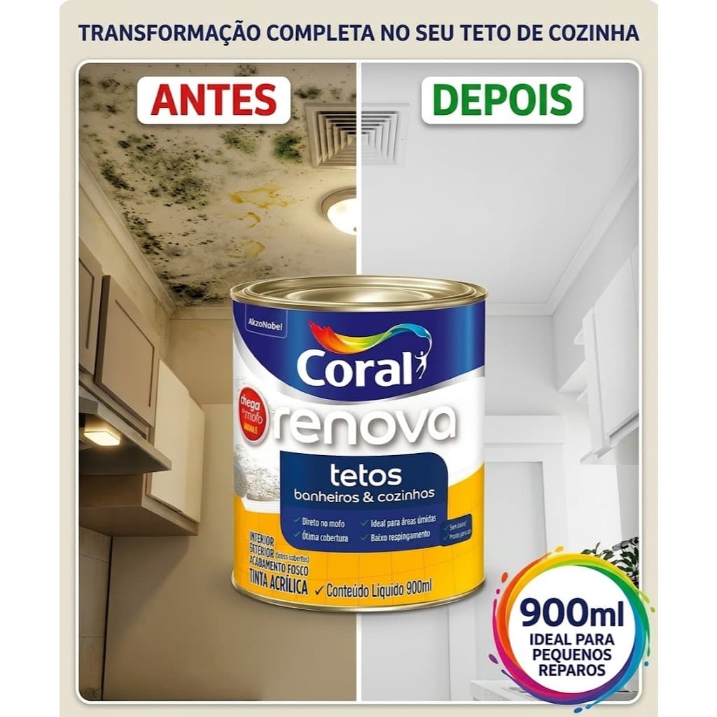 Tinta Antimofo Coral Renova Tetos Banheiro e Cozinha 900ml Branca