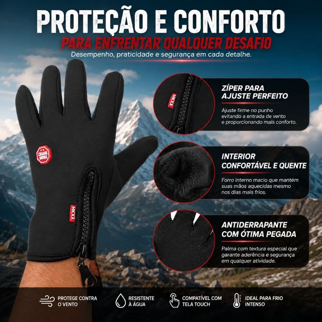 Luva Para Moto Termica Touch Resistente a água Frio Bike Motoqueira Trilhas