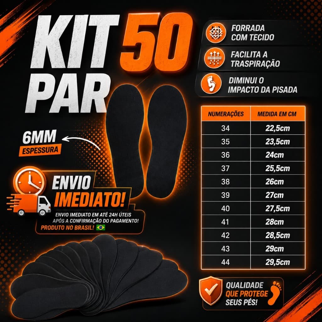 KIT 50 PAR DE PALMILHA EVA 6MM PARA TÊNIS,SAPATO,BOTA,CHUTEIRA,SAPATI.FEMININO E MASCULINO DO 34-44