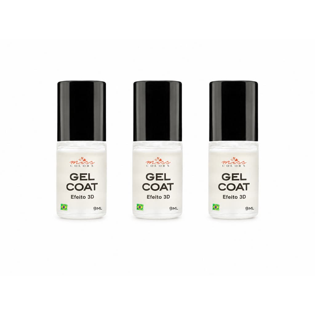 Kit 3 Top Coat Extra Brilho Efeito Gel 9ml Secagem Rápida Finalizador de Esmalte Brilho Intenso para Unhas Miss Colors