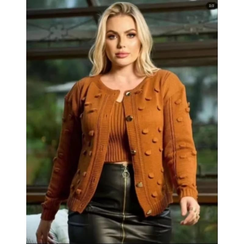 Casaco De Frio Feminino Grosso Estilo Cardigan Blusa de Inverno em Tricô  Casual