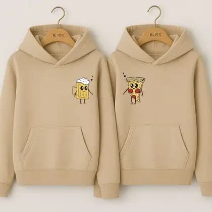 Blusa De Frio Casal Estampa Cerveja e Pizza Canguru Moletom Feminino E Masculino Dia dos Namorados