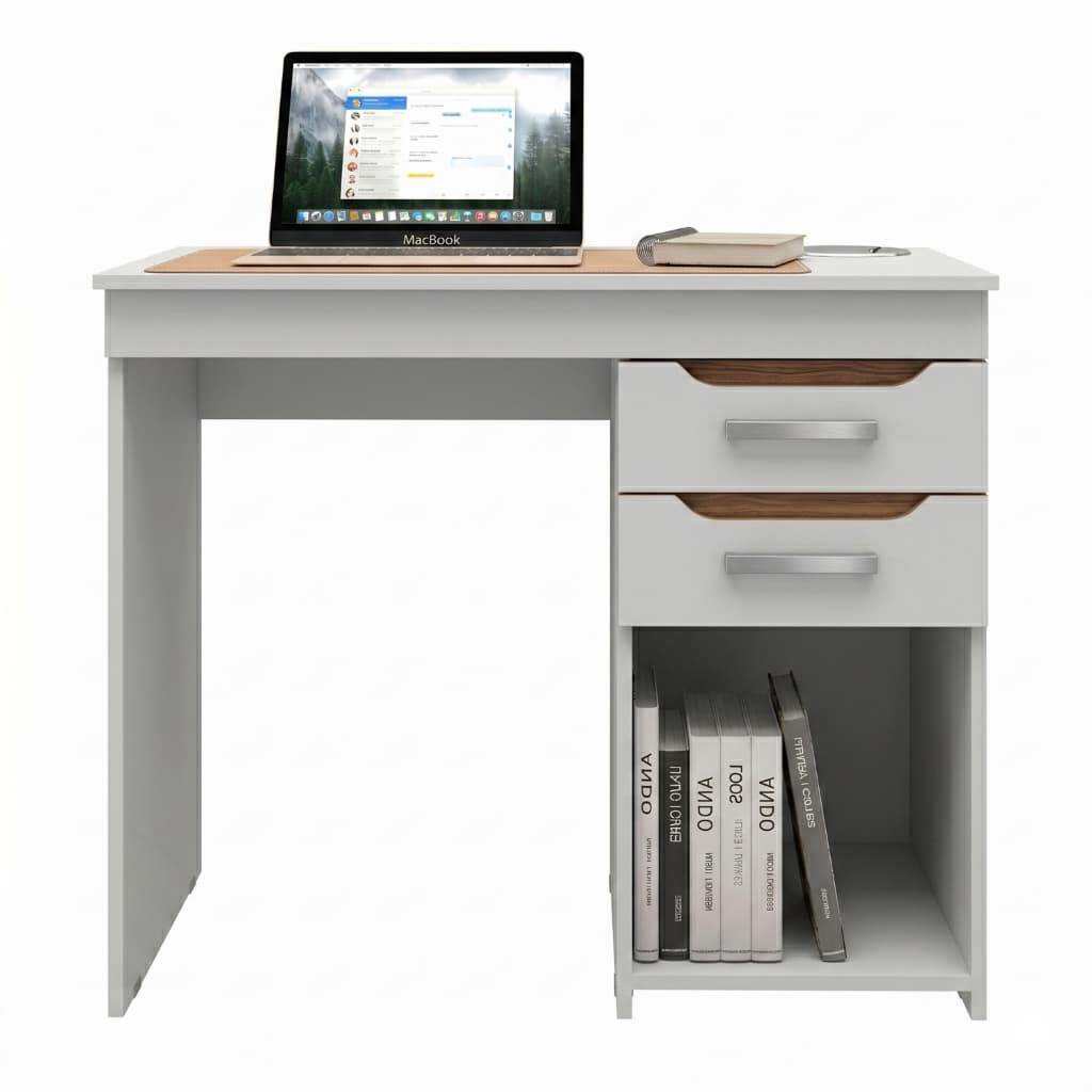 Escrivaninha Mesa Computador Home Office Estudos 2 Gavetas Com Nicho Veneza Branco