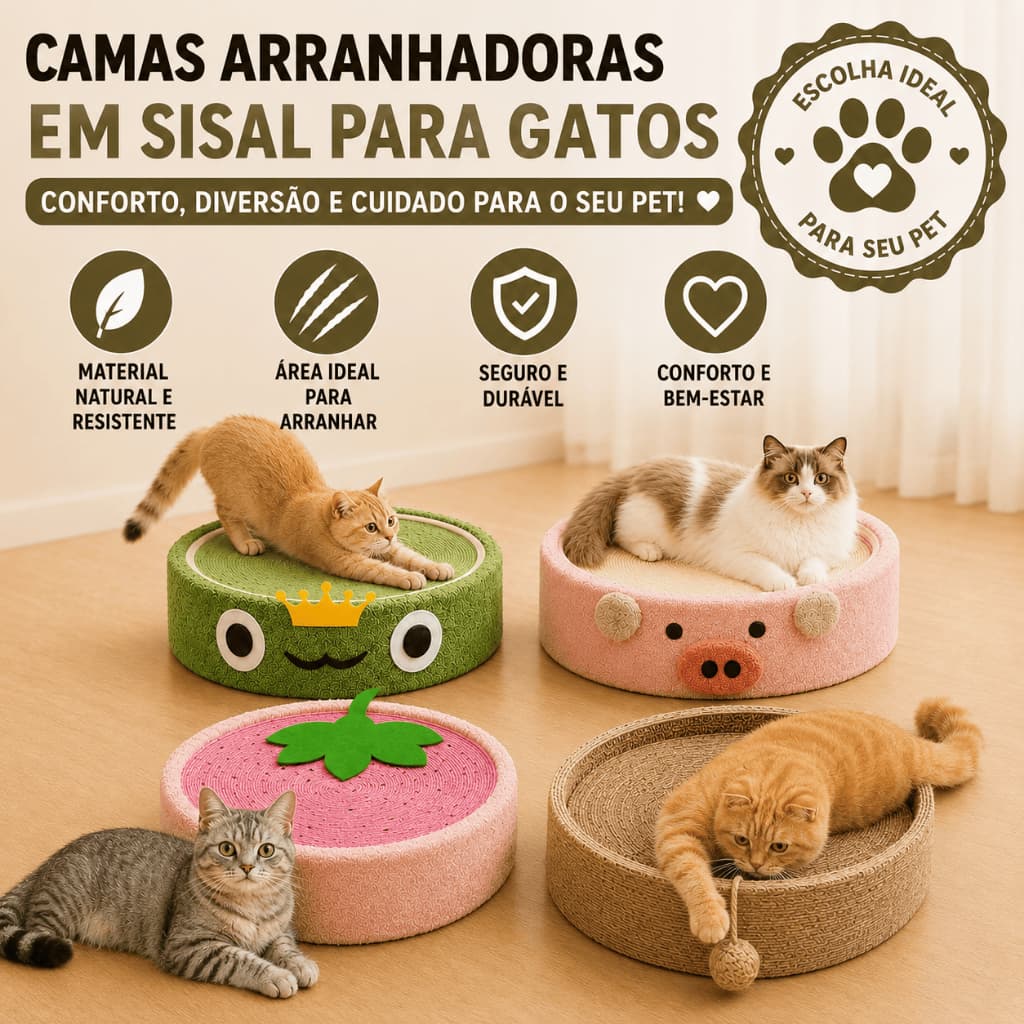 Cama Arranhador Em Sisal Para Gatos 40cm Confortável Divertida E Natural Envio Imediato