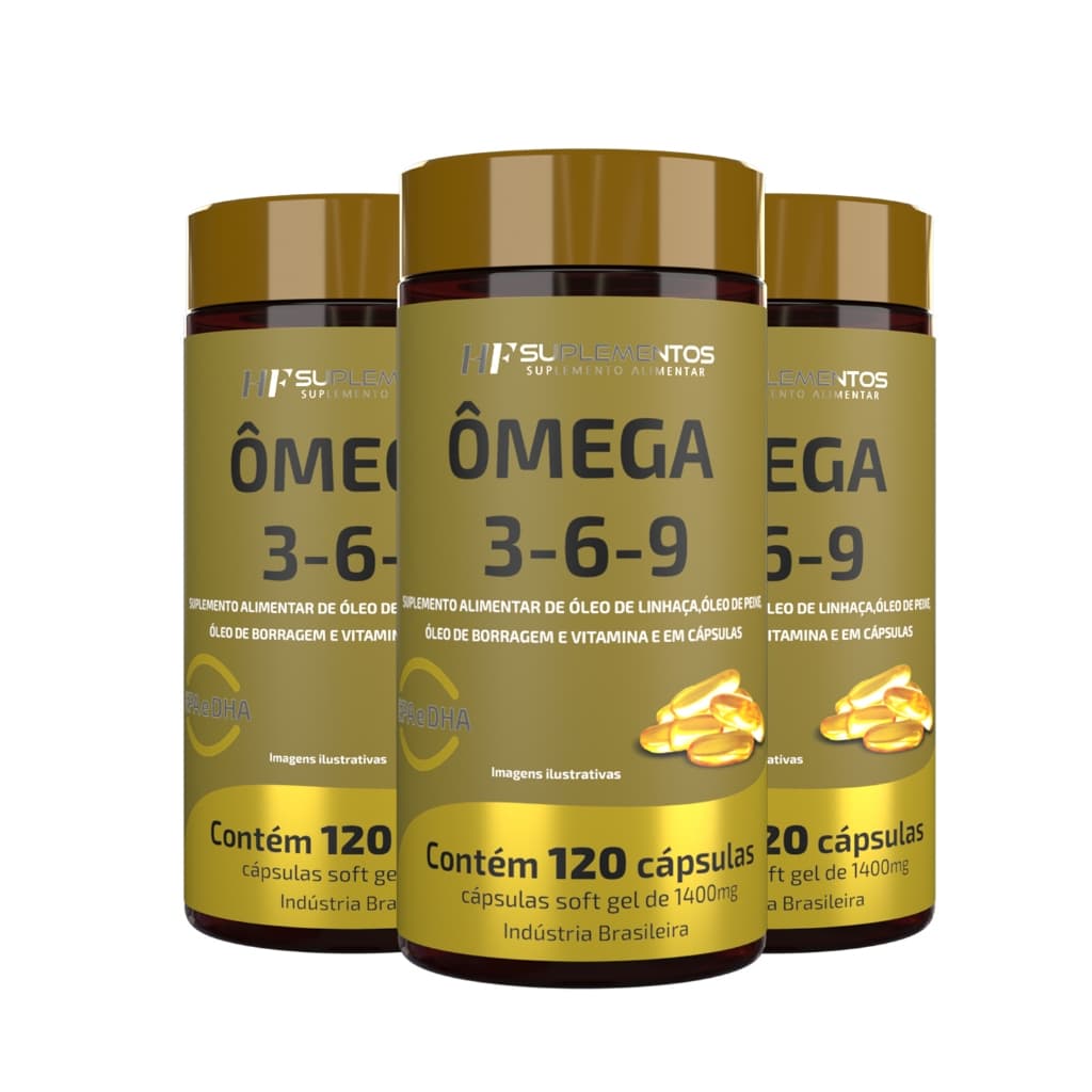 3x OMEGA 3 6 9 PEIXE BORRAGEM E LINHAÇA EPA DHA HF SUPLEMENTOS 120 CAPS