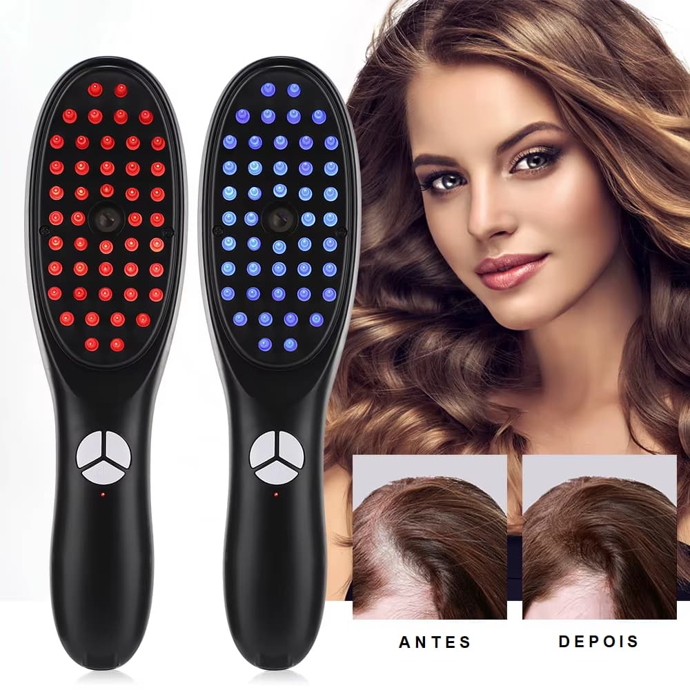 Escova Massageadora Capilar 4 Em 1 Led Terapêutica Cabelo e Antiqueda