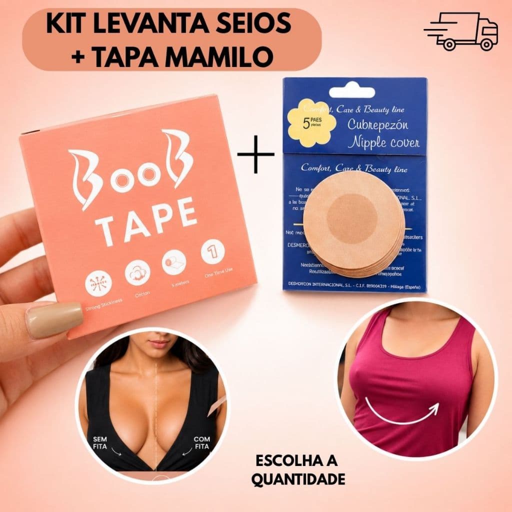 Sutiã Rolo Adesivo Levanta Seios + Protetor Adesivo de Mamilo Bico Aureola Tapa Seios Sustentação