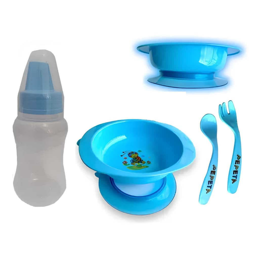 Kit Refeição Bebê Completo Prato com Ventosa Copo Talheres e 3 Babadores - Pepeta