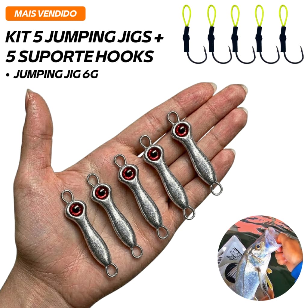 Micro Jumping Jig Pesca 6g Isca Artificial SEM PINTURA Martelinho Chumbo + Suporte Hook Anzol Kit
