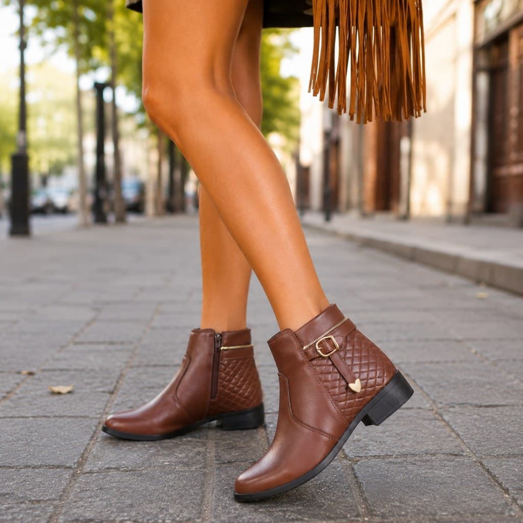 Bota Feminina Cano Curto Premium Elegante Confortável Salto Baixo Versátil Dia a Dia