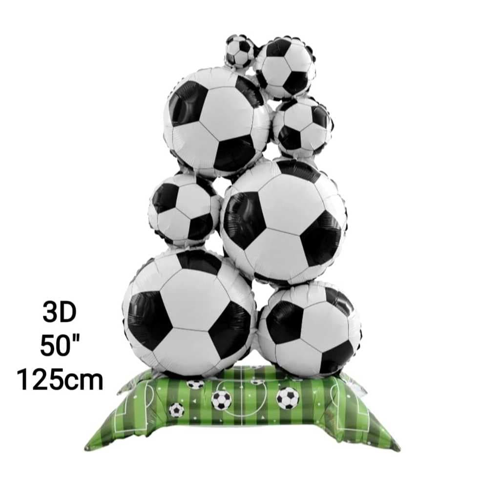 kit Balão Bola Futebol Metalizado Redondo C/Base 95Cm Festa Decoração Cor Branco/Preto