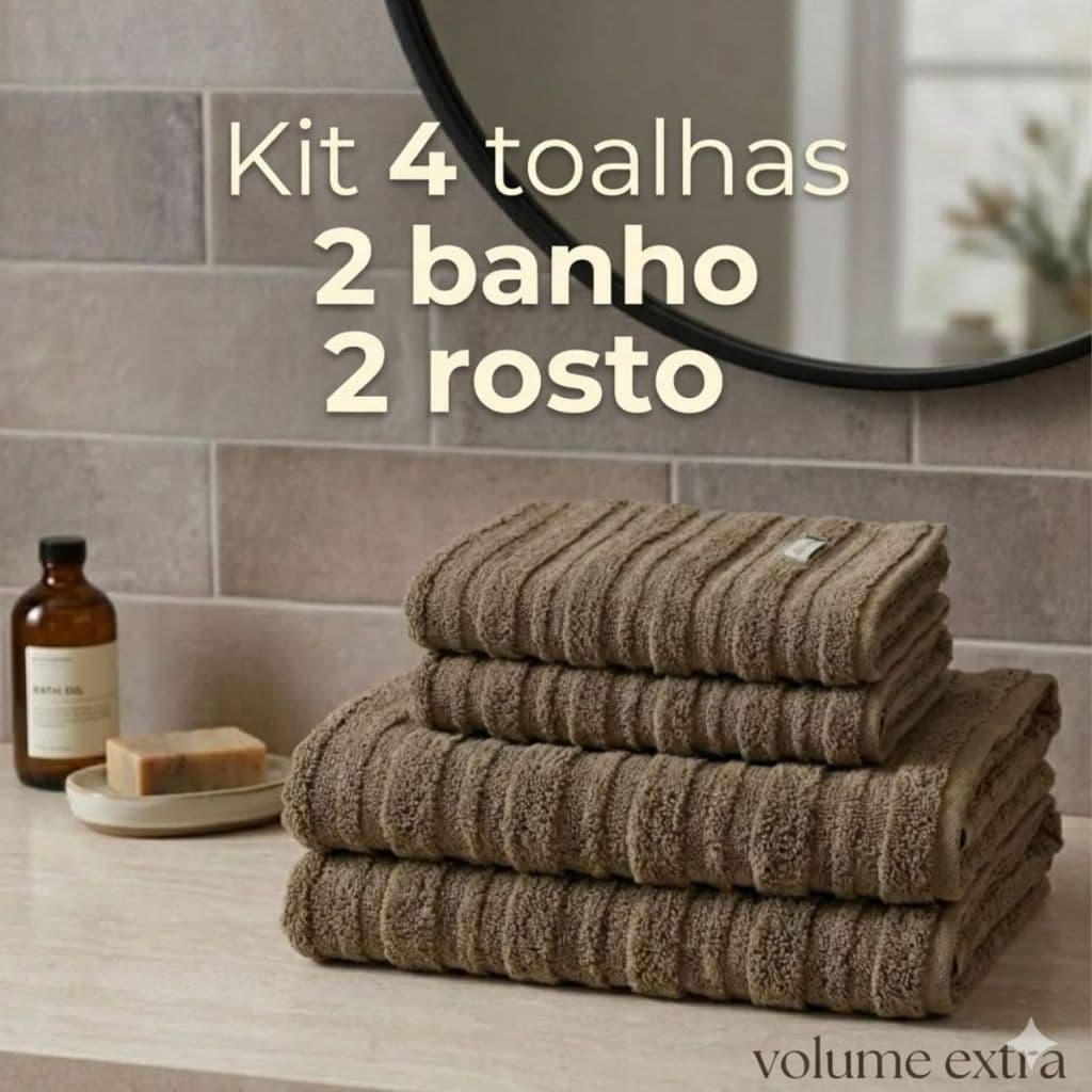 Jogo de 4 Toalhas 2 Banho e 2 Rosto Super Grossa Macia 100% Algodão Gramatura 600g Volume Extra