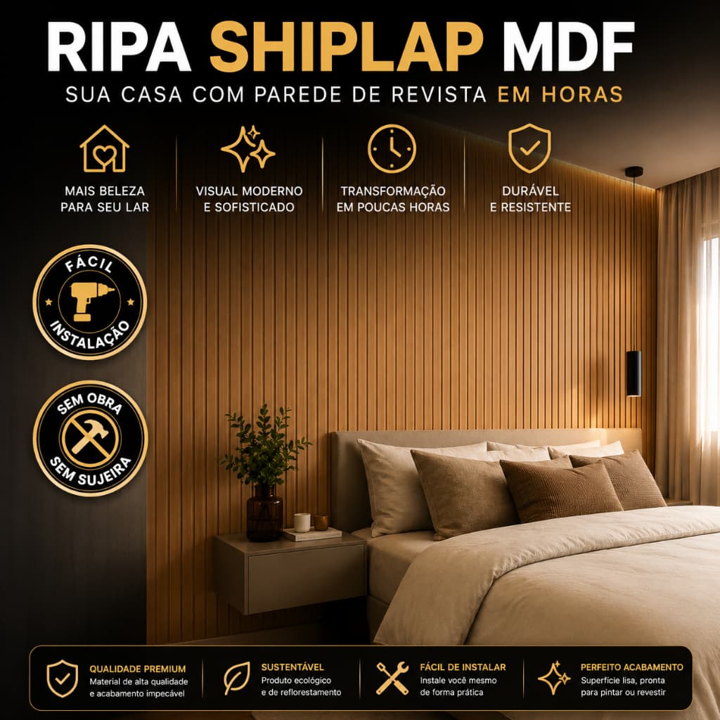 Mdf Kit Ripa Shiplap Decoração Parede Ripada Painel Casa Quarto 119cm 3mm Madeira Cru