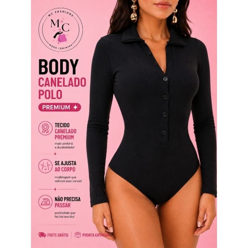 Body Polo Feminino Canelado Premium Elegante Não Marca e Não Transparente