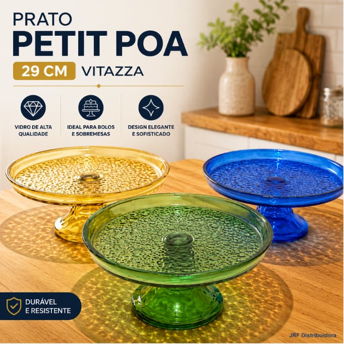 Prato Petit Poá 29cm Com Pé Vitazza Mesa Posta Boleira Decorativa Luxo Colorida
