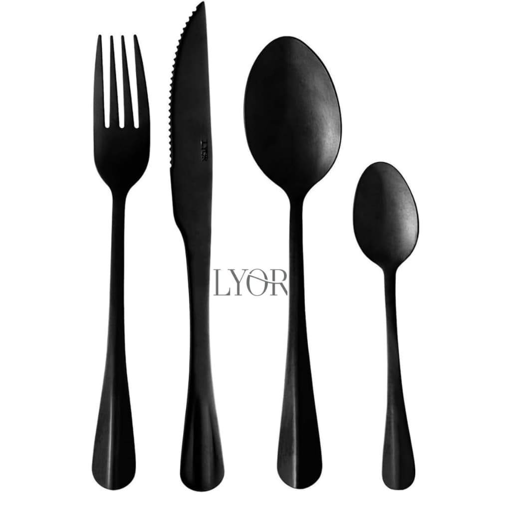 Faqueiro Preto Fosco Lyor 24 Peças Luxo Premium Aço Inox Mesa Posta Jogo Talheres Elegante