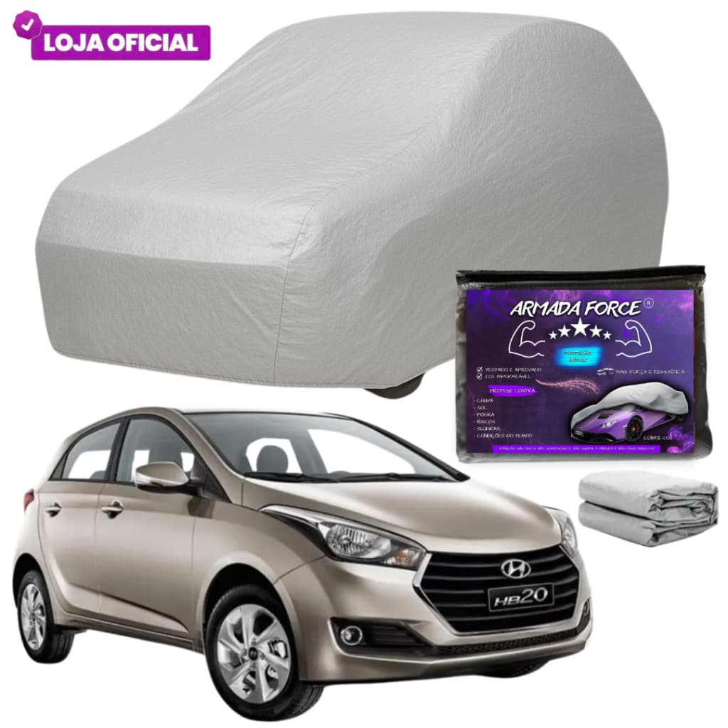 Capa Cobrir Carro Hyundai Hb20 Hatch Sem Forro Impermeável ARMADA FORCE Protege Sol Chuva Anti-UV