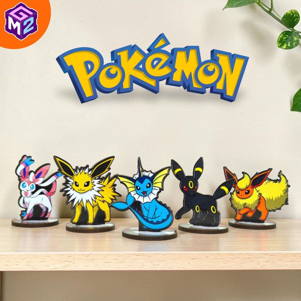 5 totens display personagem de mesa Pokémon - Umbreon, Flareon, Vaporeon, Jolteon e Sylveon