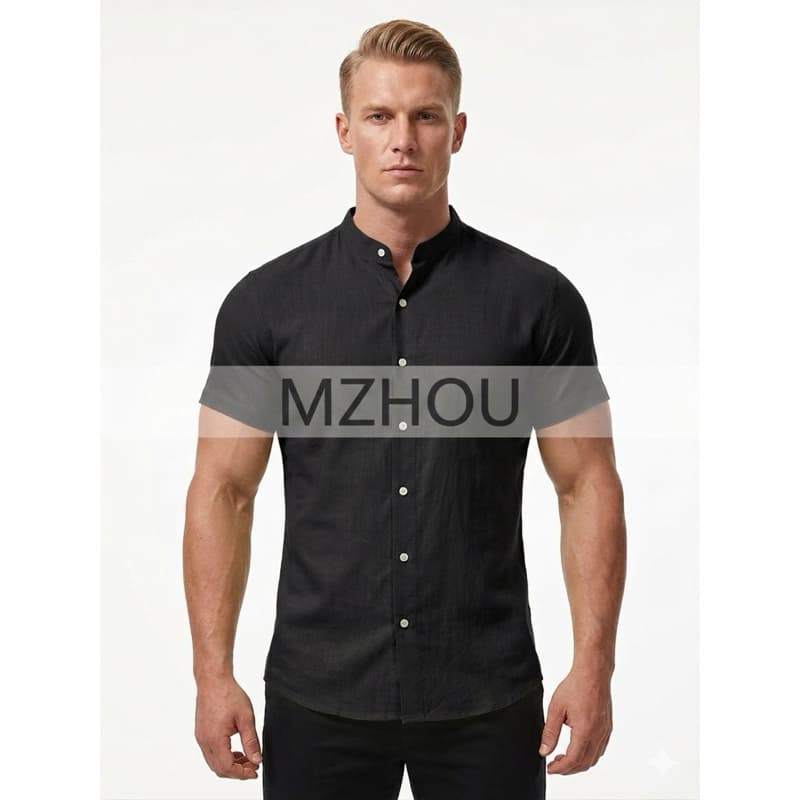 camisa crepinho manga curta gola padre slim verão alto qualidade confortável