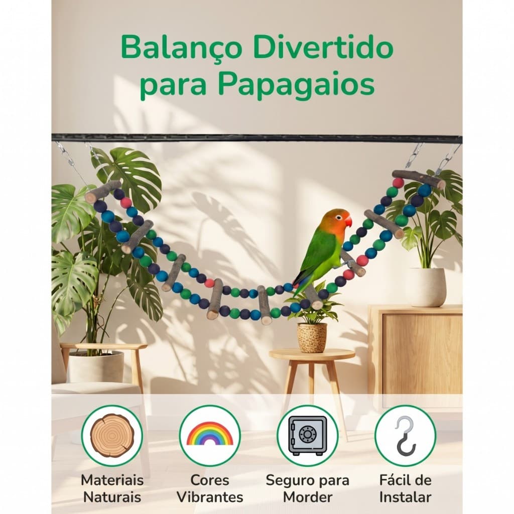 Ponte Escada 45CM para Calopsita, Papagaio Aves Contas Coloridas Balanço