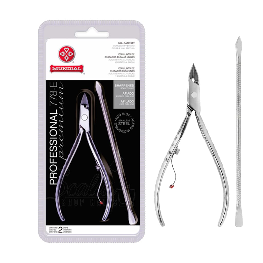 Alicate de Unha Cutícula 778-e Mundial Inox Profissional Manicure Espátula