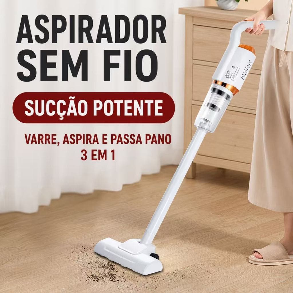 Aspirador de Pó Doméstico 3 em 1 Sem Fio Limpeza Sucção USB