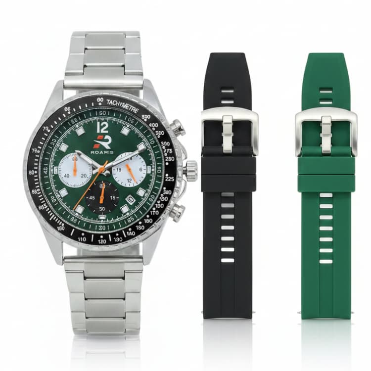 Relógio Cronógrafo Masculino Roaris Analógico RR00003 Prata e Verde e Preto