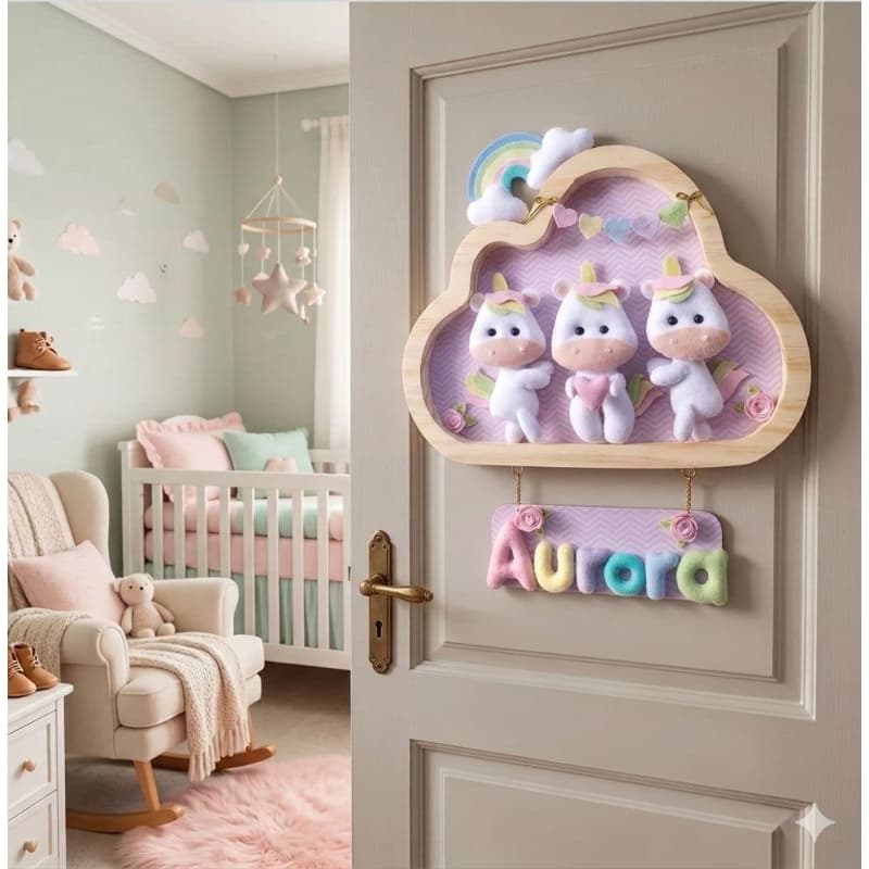Porta maternidade unicórnio | Decoração de porta unicórnio | Unicórnio feltro