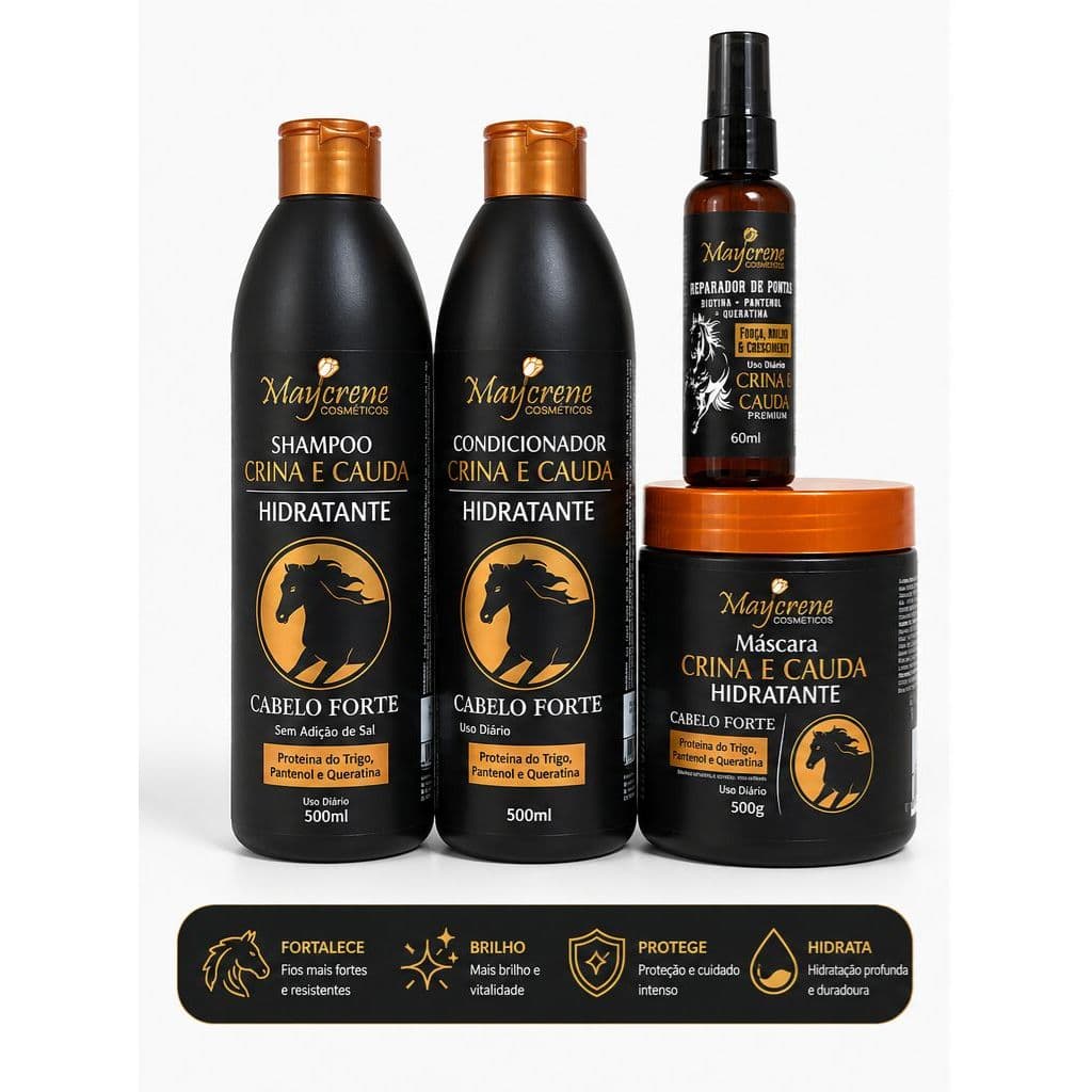 Kit Crina e Cauda Maycrene Shampoo + Condicionador + Máscara e Reparador 60ml a Pronta Entrega