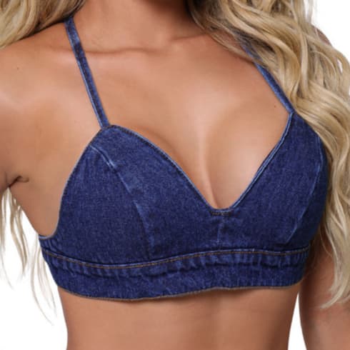 Cropped Top Jeans Lycra Regulavel Ajustavel Feminino Casual Tecido