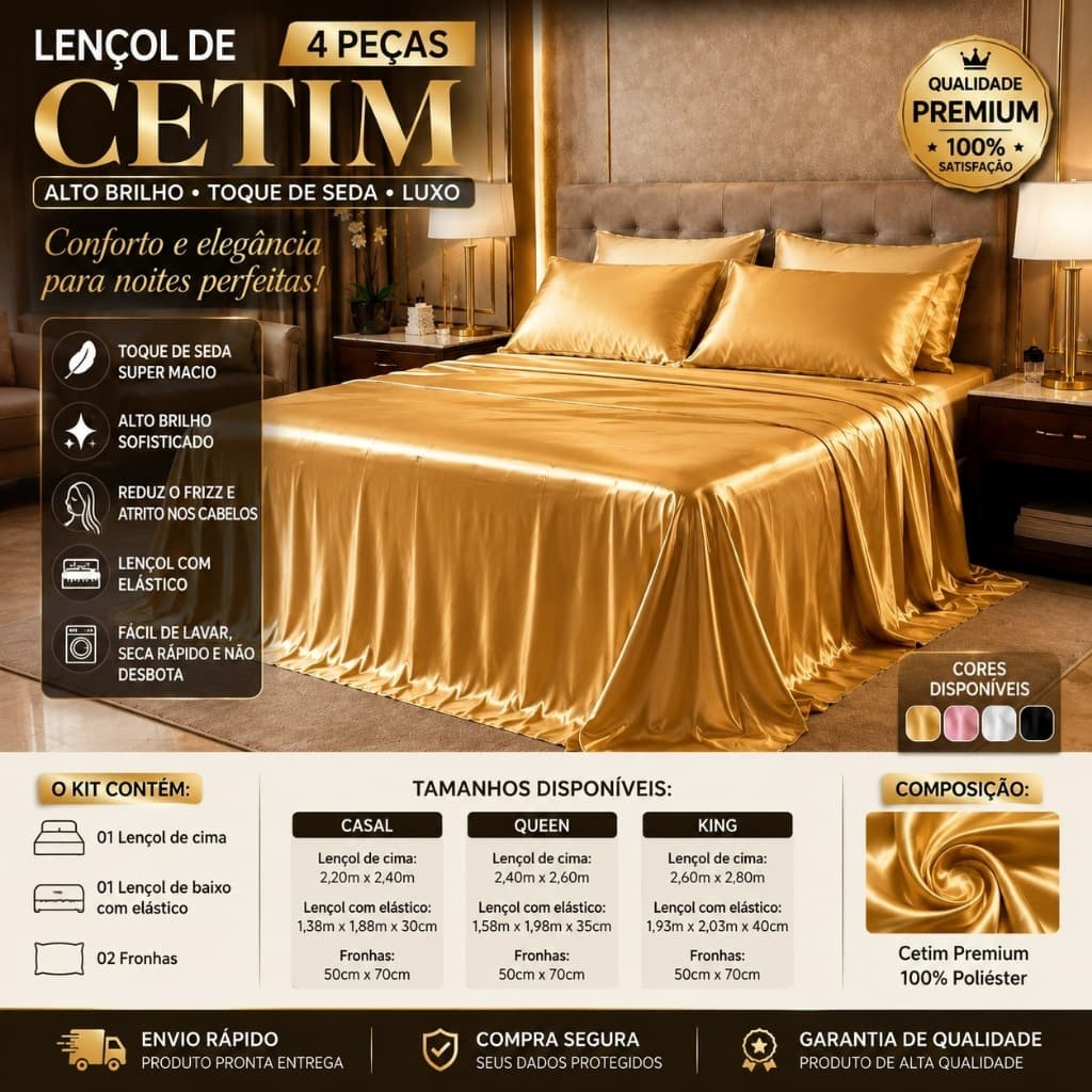 Jg de Lençol cetim charmousse 4 pcs super luxo