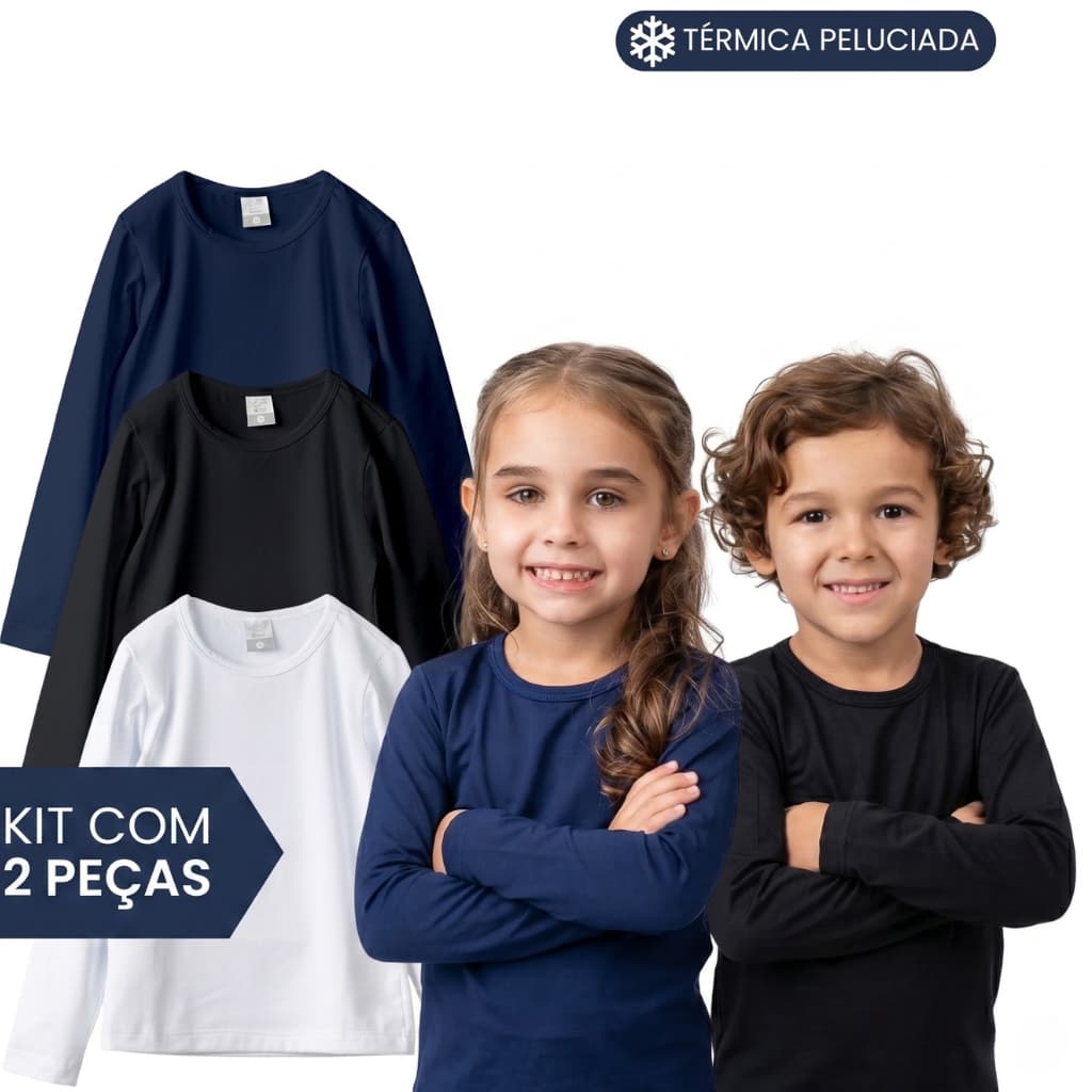 Kit 2 Blusa térmica Inverno Peluciada Infantil Menino Menina 3 ao 14 Camiseta Flanelada