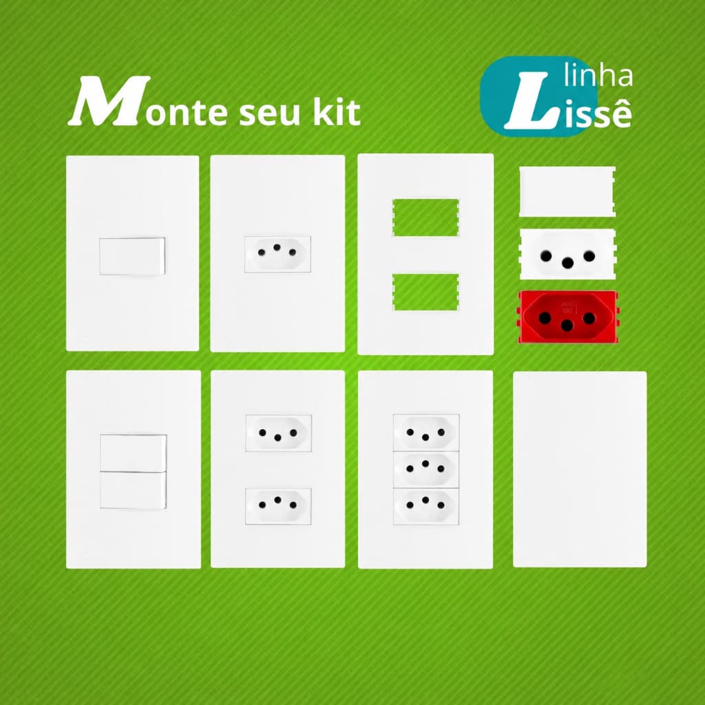 Tomada com Interruptor, 10A, 20A, Simples, Paralelo, Dupla, Tripla, Modulo e Placa Apoio Linha Lissê