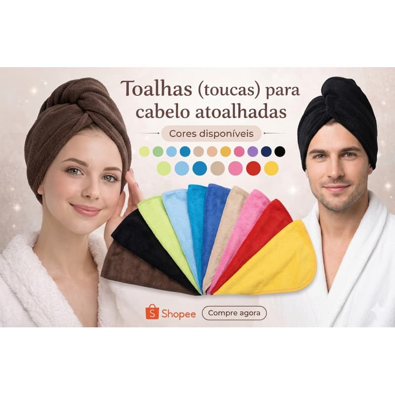 Toalha (touca) para cabelo atoalhada, secagem rápida