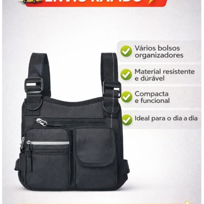 Bolsa Pochete Peitoral Tática Masculina Impermeável Preta Versátil - Bolsa de Peito Esportiva