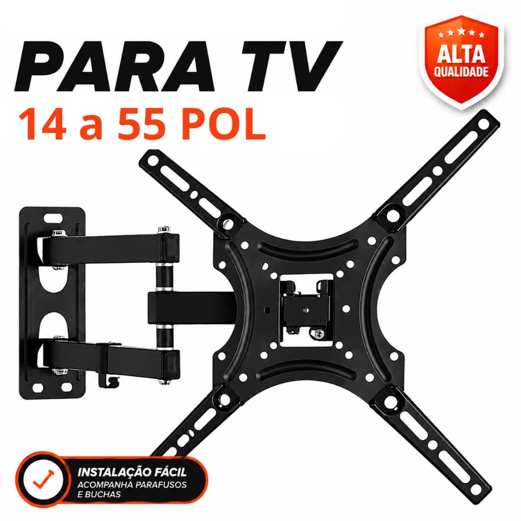 Suporte Articulado Para TV 14 a 55 Polegadas Universal LED LCD Smart TV com Giro e Inclinação