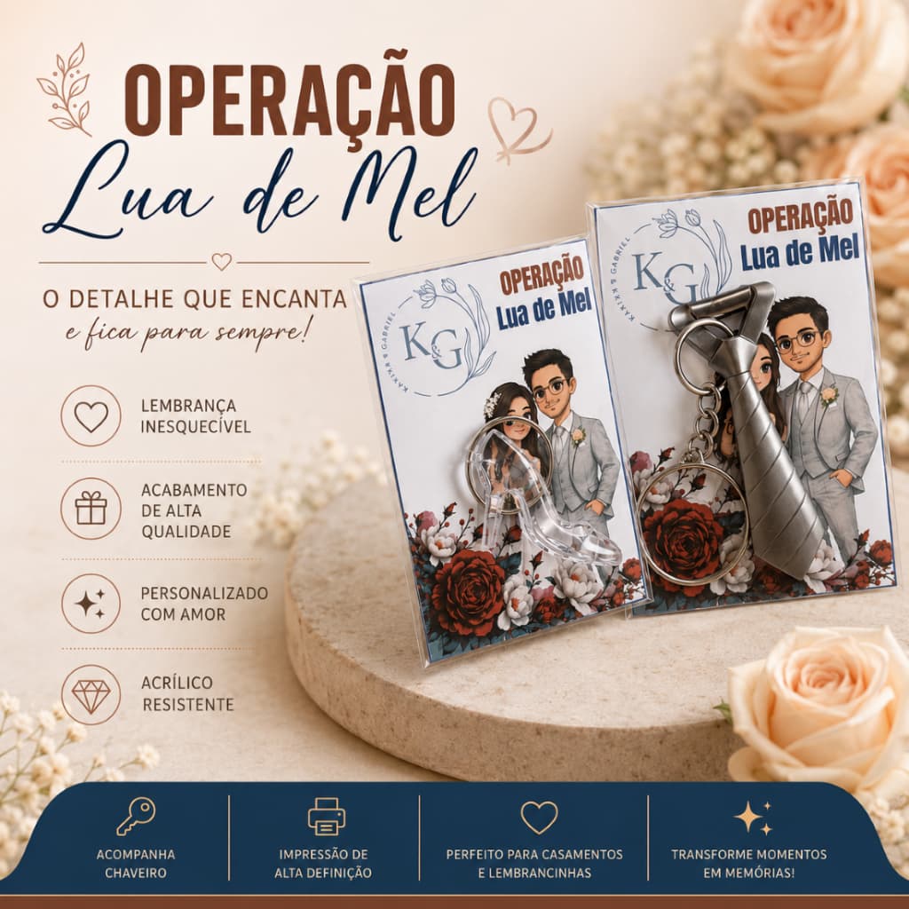 Operação Lua de Mel Lembrancinha Personalizada com Desenho dos Noivos e Monograma