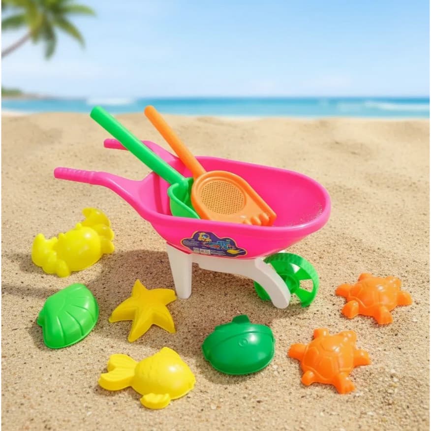 Carrinho De Mao Praia Infantil 52cm Rastelo Pa E 4 Forminhas