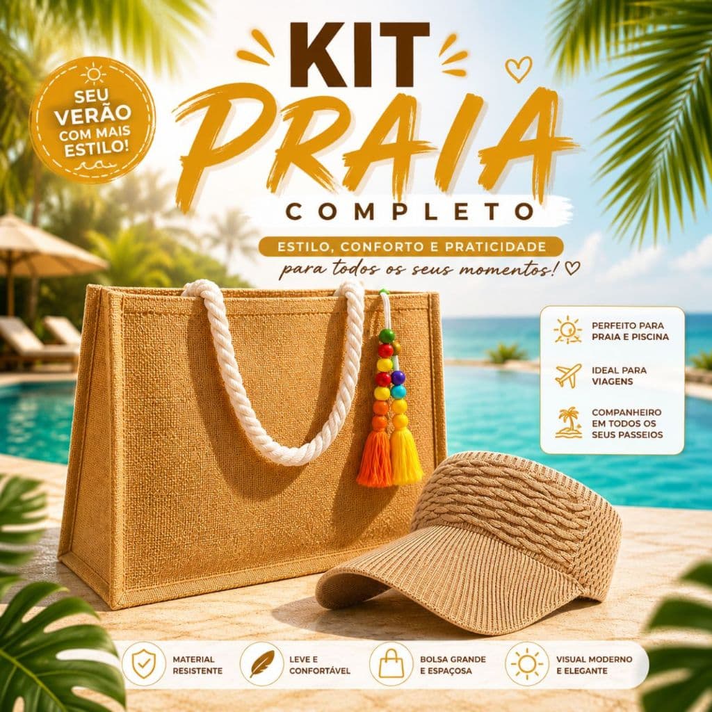 Kit Praia Feminino Bolsa Grande + Viseira Verão Piscina Viagem Moda Praia Elegante | Envio Imediato