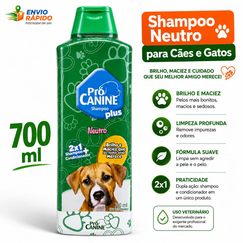 Shampoo Neutro para Cães e Gatos 2 em 1 Pro Canine 700ml