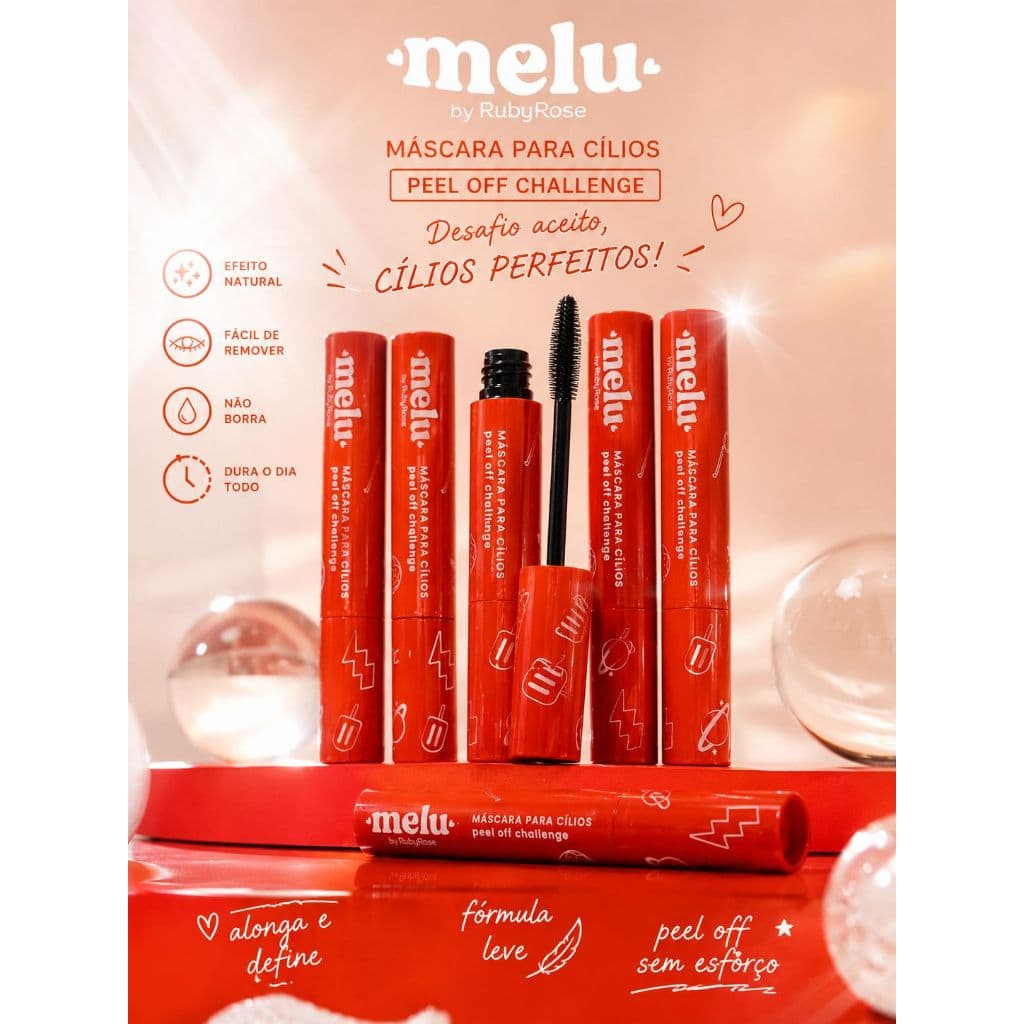 Máscara Para Cílios Melu Ruby Rose Peel Off Original Efeito Alongado Volume Fácil Remoção