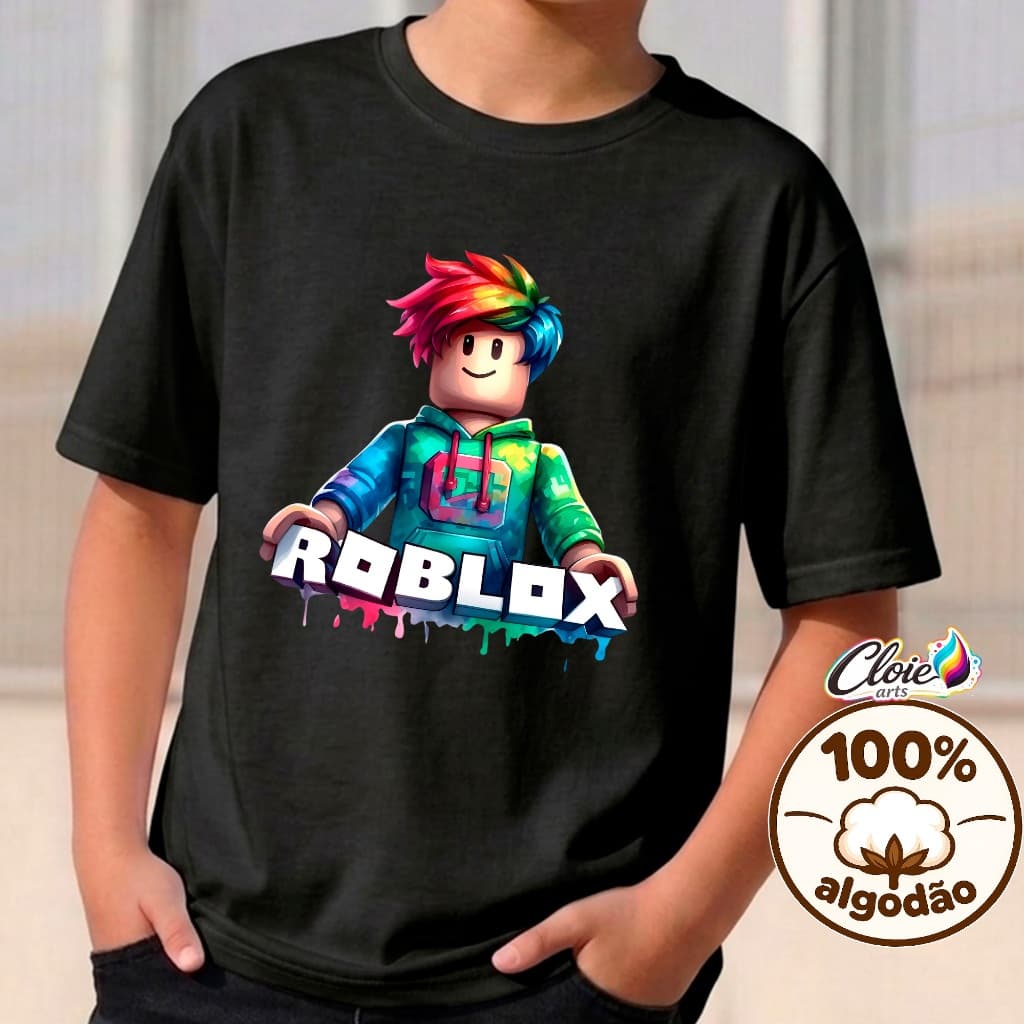 Camisete Infantil 100% Algodão  Roblox  Minimalista Tecido  Macio Ótimo caimento Gamer Avatar Estilo Estampa Confortável