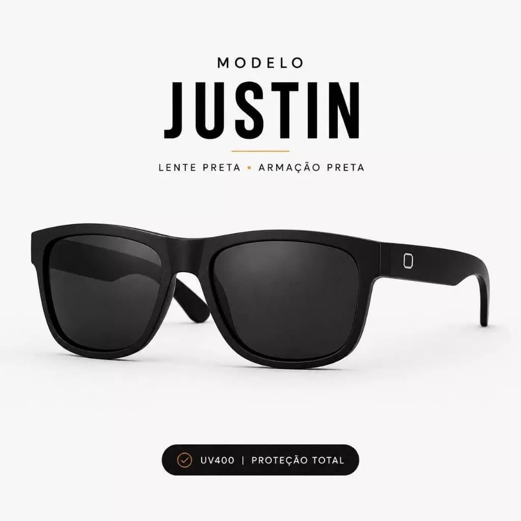 Óculos de Sol Estilo Justin Quadrado | Masculino | Acetato Premium | Promoção | Várias Cores
