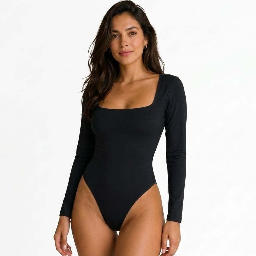 Body Feminino Manga Longa Gola Quadrada Suplex Forrado Não Transparente Frio Inverno Envio Turbo