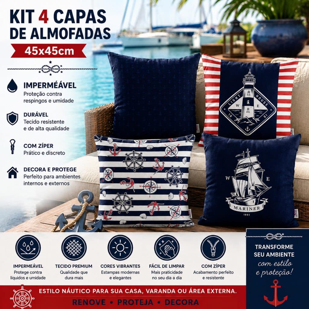 Kit 4 Capas De Almofadas Impermeável Piscina Praia 45x45 - Novadecora