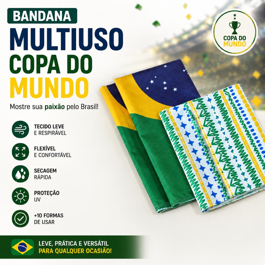 Kit 2 Lenço Bandana Multiuso Copa Do Mundo Estampa Brasil 2026