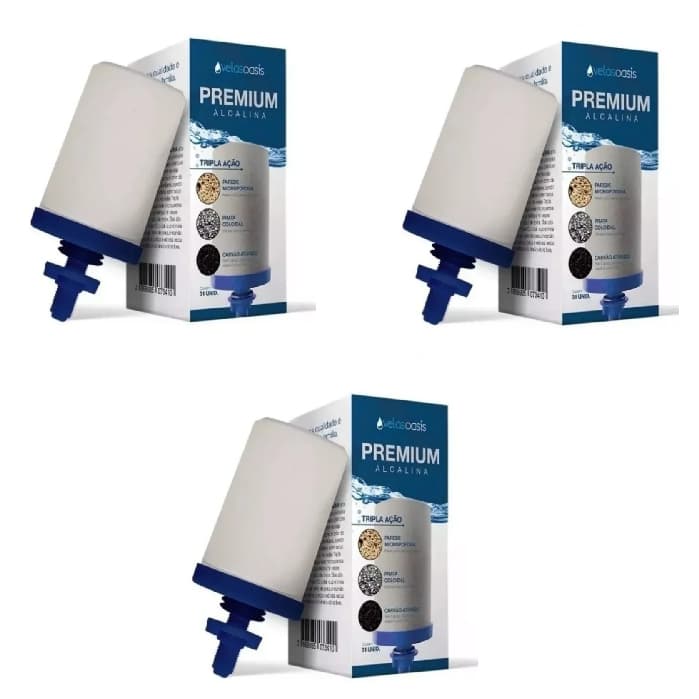 Kit 3 Velas Para Filtro De Agua Tripla Acao Alcalina Premium